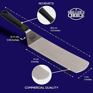 Grillers Choice-Griddle Accessories Set- 9 pc-Metal Spatula Set, Commercial Heavy Duty Stainless Steel,Flat Top,Grill,Indoor-Outdoor,Hibachi,BBQ Grilling Utensils- Designed by Chef and BBQ Judge