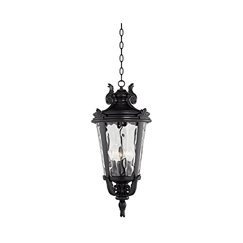 John Timberland Casa Marseille European Outdoor Ceiling Light Hanging Black Scroll 26 1/4" Clear Water Glass Damp Rated for Exterior House Porch Patio Outside Deck Garage Front Door Home