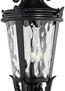 John Timberland Casa Marseille European Outdoor Ceiling Light Hanging Black Scroll 26 1/4" Clear Water Glass Damp Rated for Exterior House Porch Patio Outside Deck Garage Front Door Home