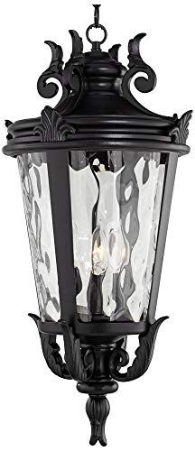 John Timberland Casa Marseille European Outdoor Ceiling Light Hanging Black Scroll 26 1/4" Clear Water Glass Damp Rated for Exterior House Porch Patio Outside Deck Garage Front Door Home