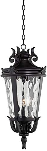 John Timberland Casa Marseille European Outdoor Ceiling Light Hanging Black Scroll 26 1/4" Clear Water Glass Damp Rated for Exterior House Porch Patio Outside Deck Garage Front Door Home