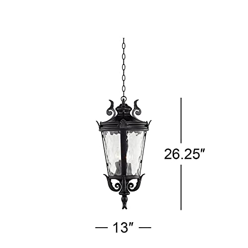 John Timberland Casa Marseille European Outdoor Ceiling Light Hanging Black Scroll 26 1/4" Clear Water Glass Damp Rated for Exterior House Porch Patio Outside Deck Garage Front Door Home