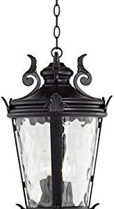 John Timberland Casa Marseille European Outdoor Ceiling Light Hanging Black Scroll 26 1/4" Clear Water Glass Damp Rated for Exterior House Porch Patio Outside Deck Garage Front Door Home