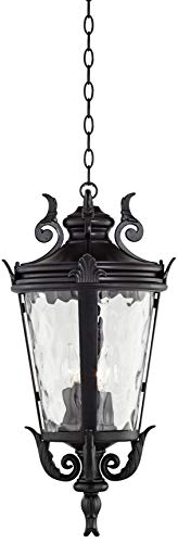 John Timberland Casa Marseille European Outdoor Ceiling Light Hanging Black Scroll 26 1/4" Clear Water Glass Damp Rated for Exterior House Porch Patio Outside Deck Garage Front Door Home