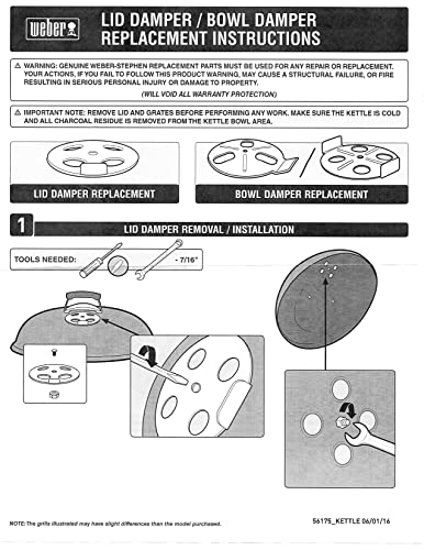 Weber Bar-B-Kettle, Charcoal Performer, Touch-N-Go Replacement Gas Grill Damper Kit 63070