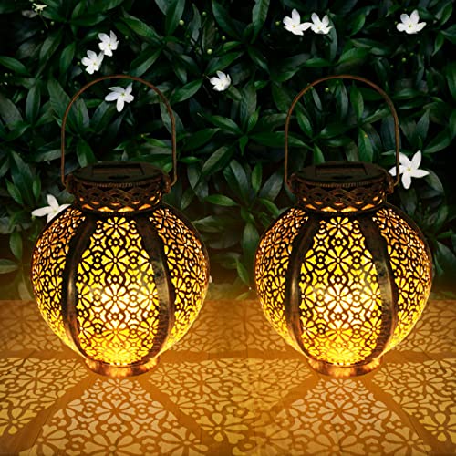 ZC GEL Solar Lanterns Outdoor Waterproof 2 Pack, Hanging Solar Lights Metal Retro Solar Lantern Outdoor Decorative for Garden, Patio, Courtyard, Party