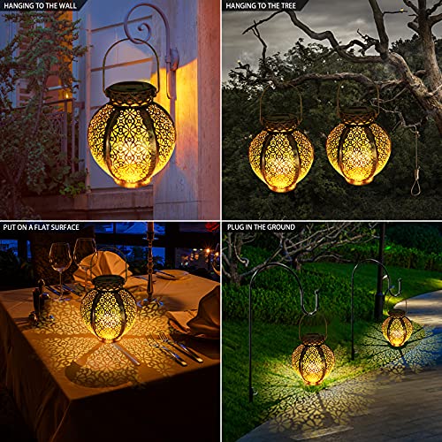 ZC GEL Solar Lanterns Outdoor Waterproof 2 Pack, Hanging Solar Lights Metal Retro Solar Lantern Outdoor Decorative for Garden, Patio, Courtyard, Party