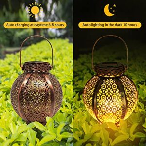 ZC GEL Solar Lanterns Outdoor Waterproof 2 Pack, Hanging Solar Lights Metal Retro Solar Lantern Outdoor Decorative for Garden, Patio, Courtyard, Party