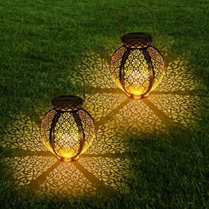 ZC GEL Solar Lanterns Outdoor Waterproof 2 Pack, Hanging Solar Lights Metal Retro Solar Lantern Outdoor Decorative for Garden, Patio, Courtyard, Party