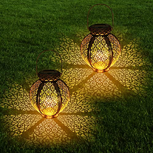 ZC GEL Solar Lanterns Outdoor Waterproof 2 Pack, Hanging Solar Lights Metal Retro Solar Lantern Outdoor Decorative for Garden, Patio, Courtyard, Party