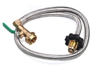 dozyant universal 3 feet propane refill hose with on-off control valve propane refill adapter for 1 lb propane tank cylinder bottle, pol propane tank connector stainless steel hose