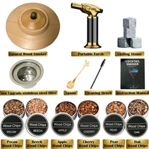 Cocktail Smoker Kit with Torch, Old Fashioned Smoker Kit with 6 Flavors Wood Chips, Bourbon Smoker Kit, Drink Smoker Infuser Kit, Aged and Charred Cocktail Smoker Kit Awesome Gift for Men (No Butane）