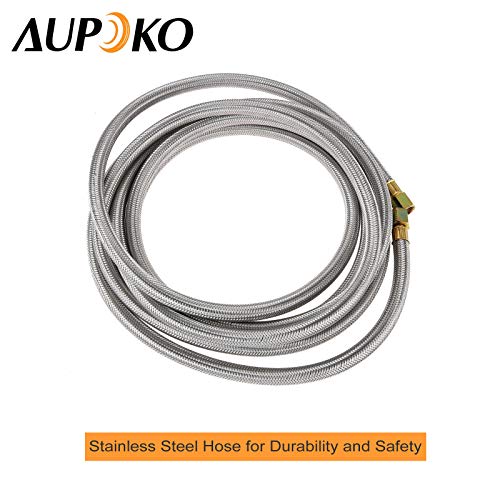 Aupoko Propane Line Stainless Extension Hose, 16 Feet Stainless Propane Hose Assembly with 3/8" Female Flare Fittings, Fits for RV, Gas Grill, Fire Pit, Heater and More, with Gas Line Pipe Thread Tape