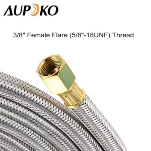 Aupoko Propane Line Stainless Extension Hose, 16 Feet Stainless Propane Hose Assembly with 3/8" Female Flare Fittings, Fits for RV, Gas Grill, Fire Pit, Heater and More, with Gas Line Pipe Thread Tape