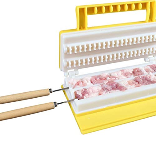 DOITOOL Meat Skewer Tools Barbecue Meat Skewer Machine BBQ Meat String Device Quick Portable Meat Skewer Box Easy Skewer Tools (Double-Row) Meat Maker Grill