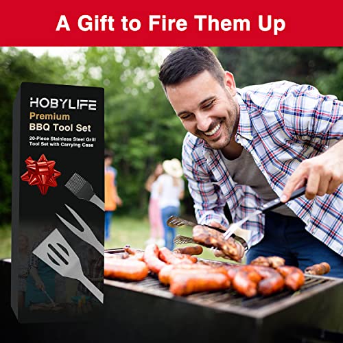 Hobylife 20-Piece Grill Set for Outdoor Grill with Case, Premium Grill Tool Set Stainless Steel, BBQ Tools Grilling Tool Set, Grill Utensils for Outdoor Grill, Christmas Grilling Gifts for Men, Dad