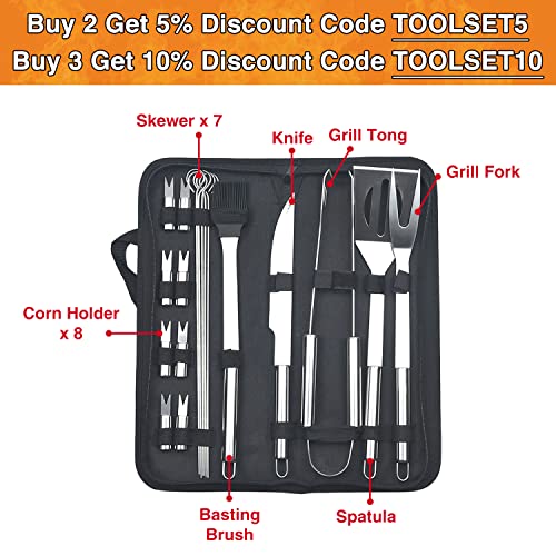 Hobylife 20-Piece Grill Set for Outdoor Grill with Case, Premium Grill Tool Set Stainless Steel, BBQ Tools Grilling Tool Set, Grill Utensils for Outdoor Grill, Christmas Grilling Gifts for Men, Dad