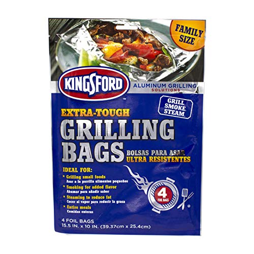 Kingsford Heavy Duty Aluminum Grill Bags, 4 Pack | Foil Packets for Grilling, Recyclable And Disposable Grilling Accessories | Foil Bag Measures 15.5" x 10" | Foil Grilling Bag, Grilling Bags