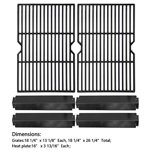 Hongso Porcelain Cast Iron Cooking Grid Grill Grates and Steel Heat Plates Replacement Kit for Charbroil 463268008 463244011 463212511 463224611, Kenmore 415.166579, Uniflame Gas Grill, PCF652-PPC3214