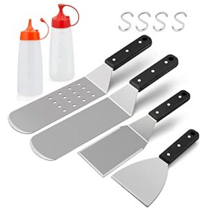 hasteel griddle accessories, 6-piece metal spatula set stainless steel with riveted handle for bbq flat top grill, pancake flipper/griddle scraper/hamburger turner - dishwasher safe
