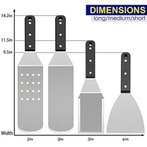 HaSteeL Griddle Accessories, 6-Piece Metal Spatula Set Stainless Steel with Riveted Handle for BBQ Flat Top Grill, Pancake Flipper/Griddle Scraper/Hamburger Turner - Dishwasher Safe