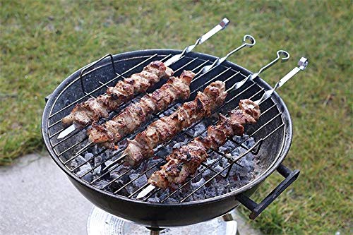 Antallcky 12 Pack Kabob Skewers BBQ Barbecue Skewers Stainless Steel Sticks Heavy Duty Large Wide Reusable with Nonslip Ring Handle Ideal for Shish Kebab Chicken Shrimp and Vegetables (22 inch)