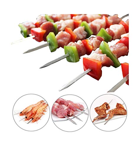 Antallcky 12 Pack Kabob Skewers BBQ Barbecue Skewers Stainless Steel Sticks Heavy Duty Large Wide Reusable with Nonslip Ring Handle Ideal for Shish Kebab Chicken Shrimp and Vegetables (22 inch)