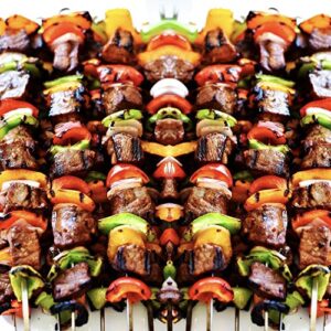 Antallcky 12 Pack Kabob Skewers BBQ Barbecue Skewers Stainless Steel Sticks Heavy Duty Large Wide Reusable with Nonslip Ring Handle Ideal for Shish Kebab Chicken Shrimp and Vegetables (22 inch)