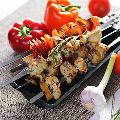 Antallcky 12 Pack Kabob Skewers BBQ Barbecue Skewers Stainless Steel Sticks Heavy Duty Large Wide Reusable with Nonslip Ring Handle Ideal for Shish Kebab Chicken Shrimp and Vegetables (22 inch)