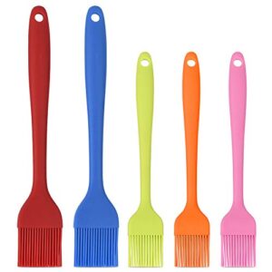 hhyn silicone basting pastry brush set 5 pack heat resistant spread oil butter sauce for bbq grill barbeque kitchen baking cooking pastries, 2 large & 3 small multicolor