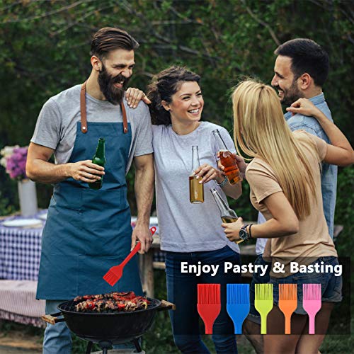 Hhyn Silicone Basting Pastry Brush Set 5 Pack Heat Resistant Spread Oil Butter Sauce for BBQ Grill Barbeque Kitchen Baking Cooking Pastries, 2 Large & 3 Small Multicolor