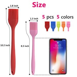 Hhyn Silicone Basting Pastry Brush Set 5 Pack Heat Resistant Spread Oil Butter Sauce for BBQ Grill Barbeque Kitchen Baking Cooking Pastries, 2 Large & 3 Small Multicolor