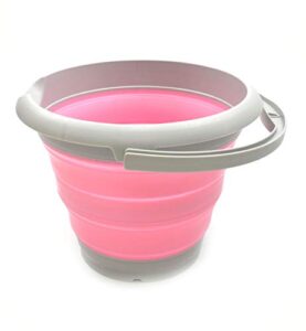 sammart 5l / 1.32 gallon collapsible plastic bucket - foldable round tub - portable fishing water pail - space saving outdoor waterpot (5l round, grey/pink)