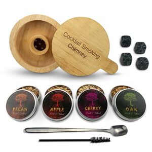 cocktail smoker kit with 4 flavors wood chips, old fashioned smoker kit with lid, whiskey smoker gifts for men, bourbon smoker kit gifts for him, drink smoker infuser kit, mixologist tool for home bar