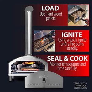 Deco Chef Outdoor Pizza Oven with 2-in-1 Pizza and Grill Oven Functionality, 13" Pizza Stone, Portable 3-Layer Stainless Steel Construction, Pizza Peel, Dough Scraper, Scoop, Slotted Grill (Black)