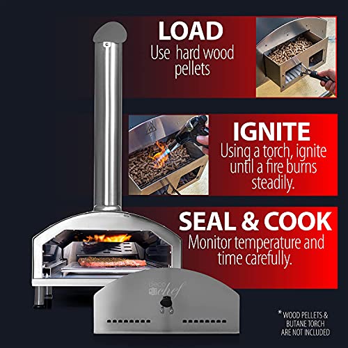 Deco Chef Outdoor Pizza Oven with 2-in-1 Pizza and Grill Oven Functionality, 13" Pizza Stone, Portable 3-Layer Stainless Steel Construction, Pizza Peel, Dough Scraper, Scoop, Slotted Grill (Black)