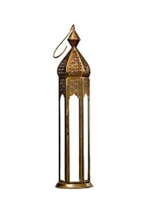serene spaces living antique golden bronze metal lantern, clear glass paneled tealight holder, vintage decorative lantern for dining table, wedding, holiday, event, measures 3" diameter * 13" tall