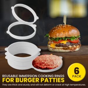 (6-Pack) 1/3 LB Sous Vide Burger Rings, Burger Immersion Cooking Ring Molds with Handles - 0.75" Thick Sous Vide Burger Patty Makers - Food-Safe Plastic - FOR SOUS VIDE USE ONLY