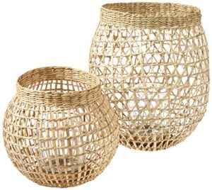 bloomingville a90902779 glass insert sizes natural seagrass lanterns (set of 2), 9", brown
