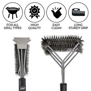 Kaluns Grill Brush for Outdoor Grill 2 Pack, BBQ Grill Brush for Grill Cleaning, Grill Scraper Set Includes Two Brush Heads and one Removable 18" Long Handle, Stainless Steel Durable Wire Bristles