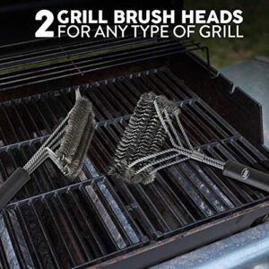 Kaluns Grill Brush for Outdoor Grill 2 Pack, BBQ Grill Brush for Grill Cleaning, Grill Scraper Set Includes Two Brush Heads and one Removable 18" Long Handle, Stainless Steel Durable Wire Bristles