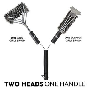 Kaluns Grill Brush for Outdoor Grill 2 Pack, BBQ Grill Brush for Grill Cleaning, Grill Scraper Set Includes Two Brush Heads and one Removable 18" Long Handle, Stainless Steel Durable Wire Bristles