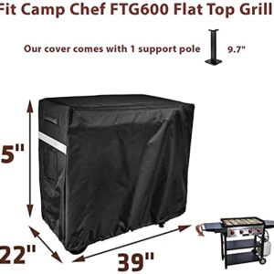 QuliMetal Griddle Cover for Camp Chef 4-Burner Griddle and Camp Chef FTG600 Flat Top Grills with Support Pole to Prevent Water Leaking, Weather Resistant & Waterproof, 600D Heavy Duty