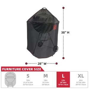 Turtle Life Round BBQ Grill Cover, 22inch Durable Waterproof Rip Resistant UV Resistant for Charcoal Kettle Grill, Dia27 x 38" H