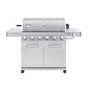 monument grills 77352 6-burner stainless steel cabinet style propane gas grill with led controls, side burner, built in thermometer, and rotisserie kit
