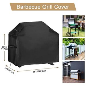 LBW 58'' Grill Cover for Outdoor Grill，BBQ Grill Cover Waterproof with UV and Fade Resistant，420D Barbecue Grill Cover for Travel,Picnic,Patio or Garden, Black