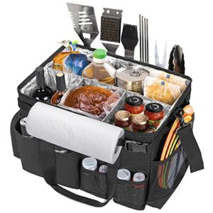 hodrant large grill utensil caddy with paper towel holder, collapsible picnic bag organizer for bbq supplies, tailgating accessory basket camping gear must haves for cook essentials, black, bag only