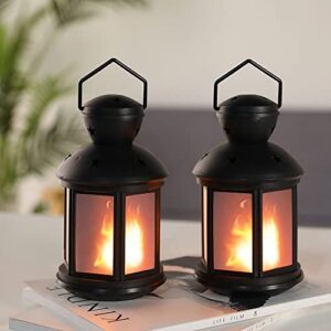 jhy design set of 2 vintage style decorative lantern 8''high plastic battery powered glass lights for balcony garden hallway indoor outdoor
