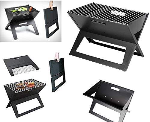 Elly Portable Design Handy and Lightweight Briefcase Easy to Clean. Ideal for Outdoor Barbecue, Camping 19.5x12x16 Foldable Grill, Black