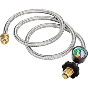 moflame 1 lb. to 20 lbs. propane adapter hose conveter with fuel gauge,6ft stainless braided propane hose adapter converter 1 lb protable appliance.heater.camping stove to 5-100lb pol lp tank.